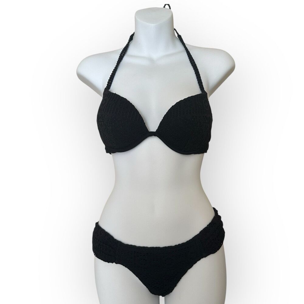 Victorias Secret The Knock Out Bikini Two piece Black Swimsuit Strappy‎ Ties